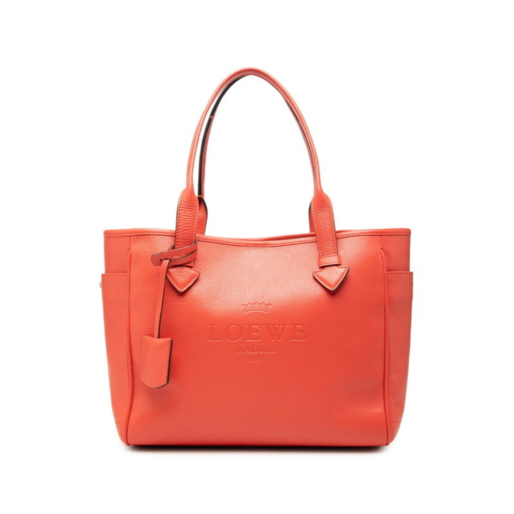 Loewe Heritage Logo Embossed Tote Bag Shoulder Bag, Red Leather, Women's LOEWE